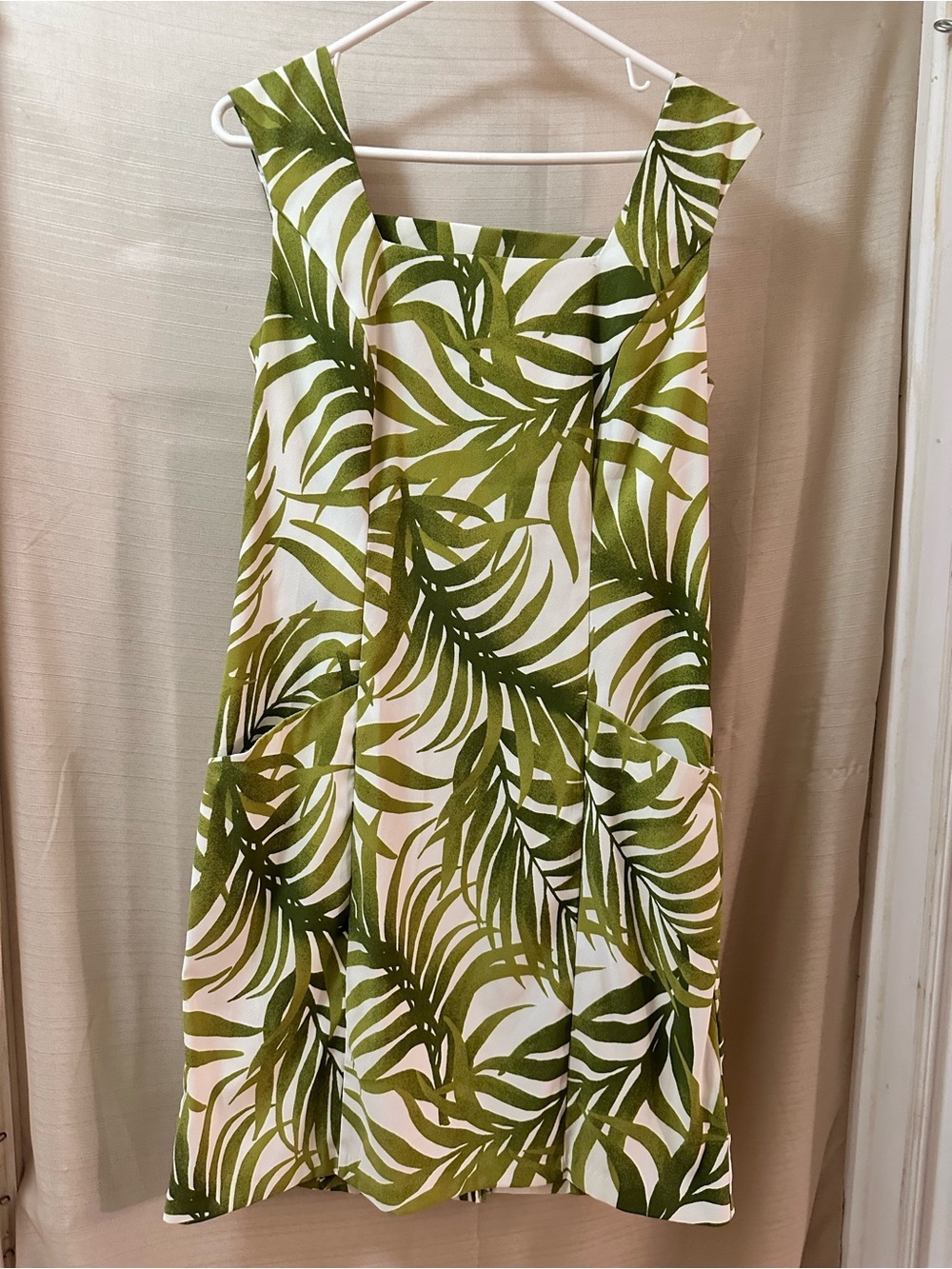 Kim Rogers Tropical Palm Summer Print Fit Dress Pockets Green White Size 10